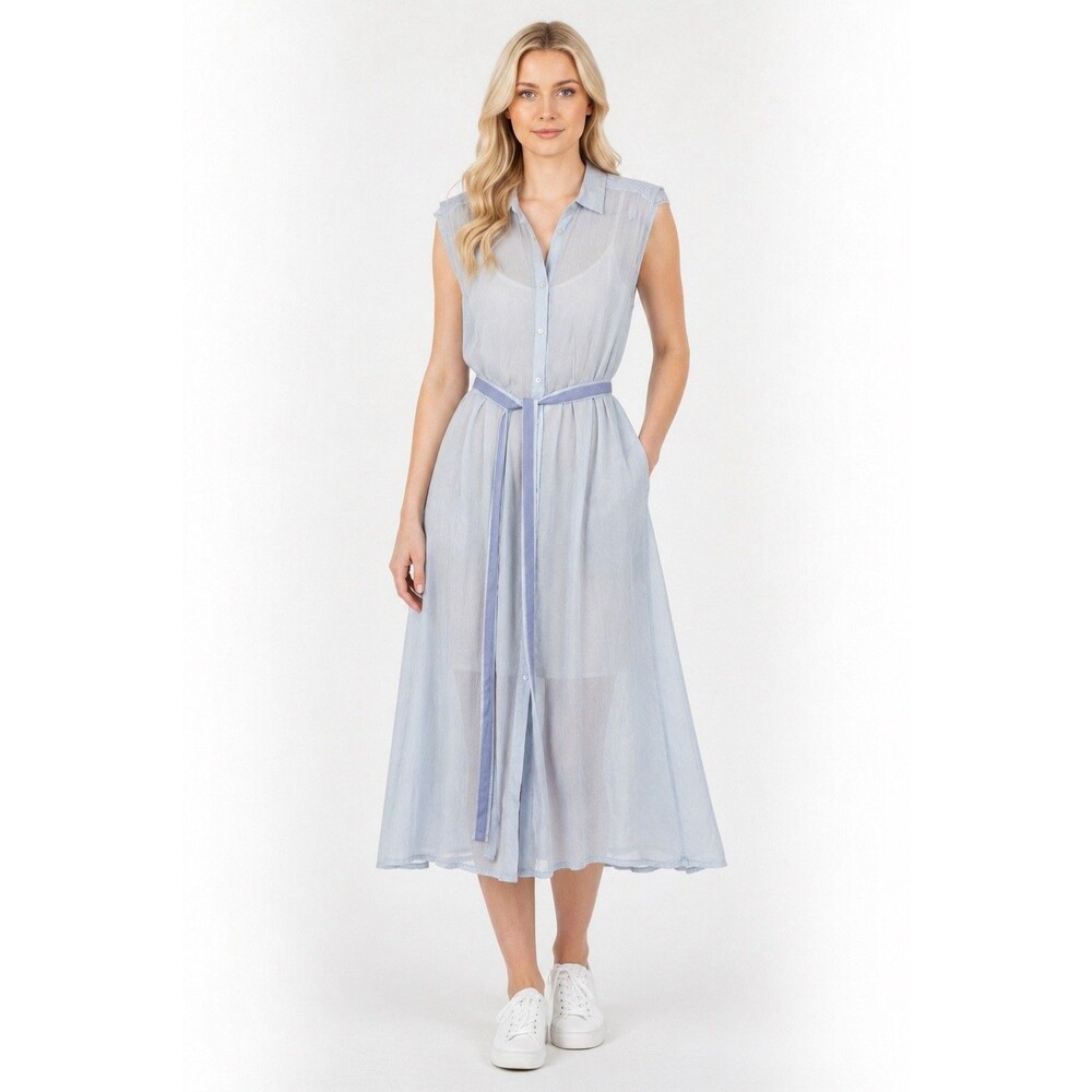 Henry Cotton's Shirt Dress EU Size 40  US Size 6 Blue Light  100% Ramie